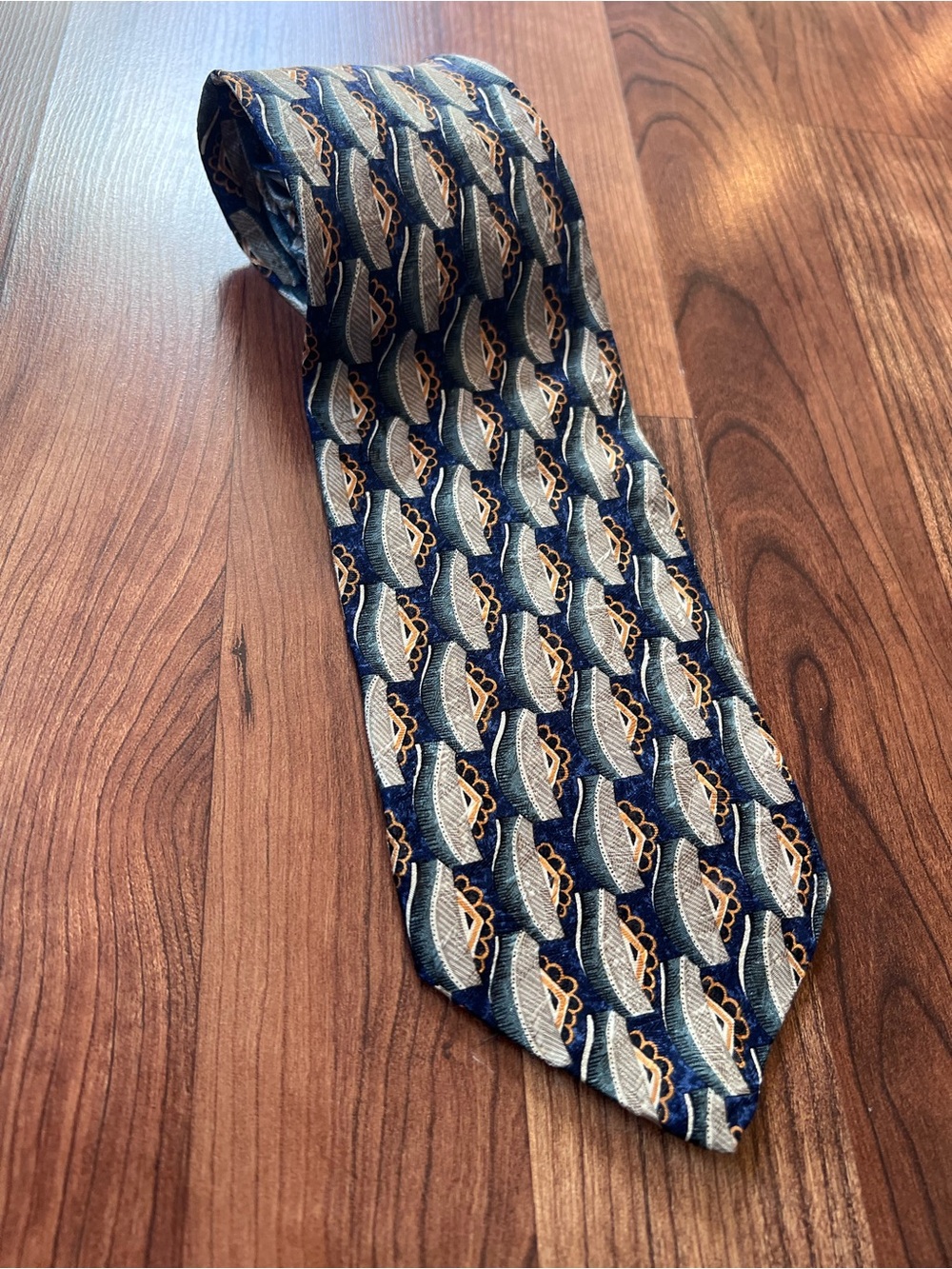 Vintage Robert Talbott Studio Nordstrom Silk Tie Geometric Navy Made USA